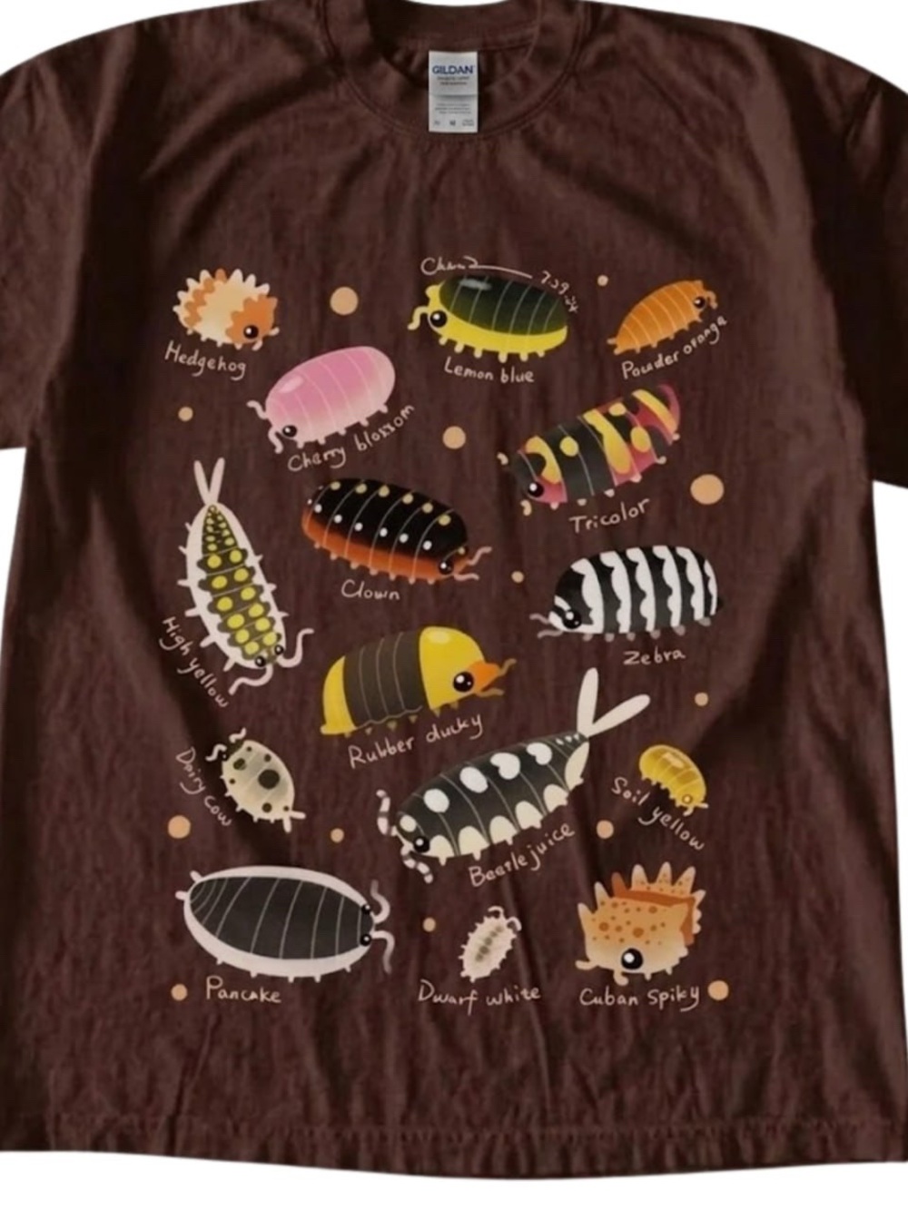 Gildan brown colorful isopod and critters graphic tee